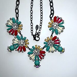 Vintage Amrita Brand Floral Statement Necklace Gunmetal Chain Unique Clasp Boho